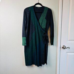 Nic+Zoe NWT Colorblock Wrap Dress Size L – Navy Green Knit Midi $228